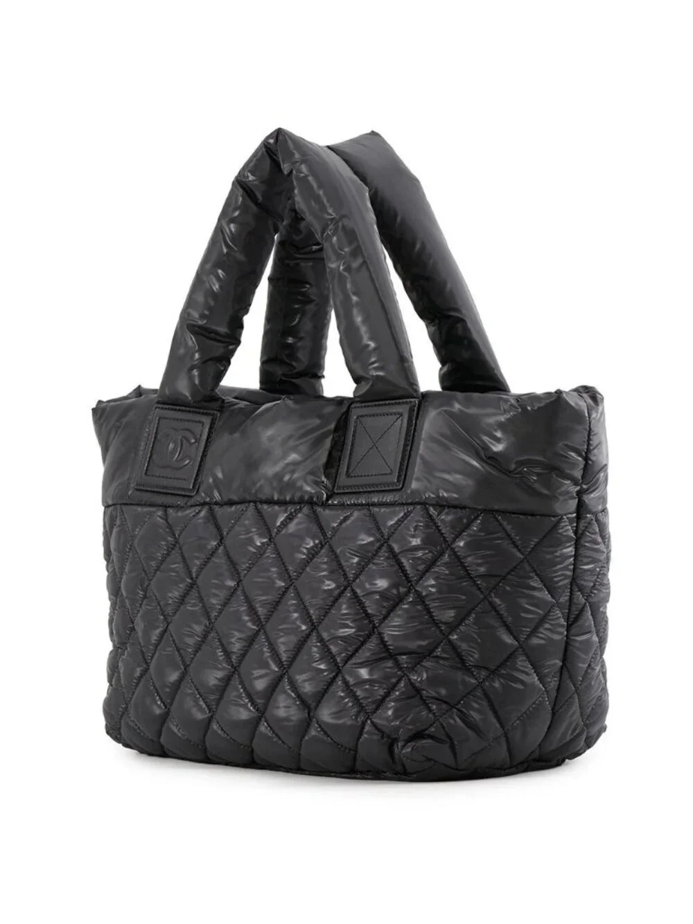 Chanel Tote Bag Quilted CC Logo Coco Cocoon Small Nylon Black